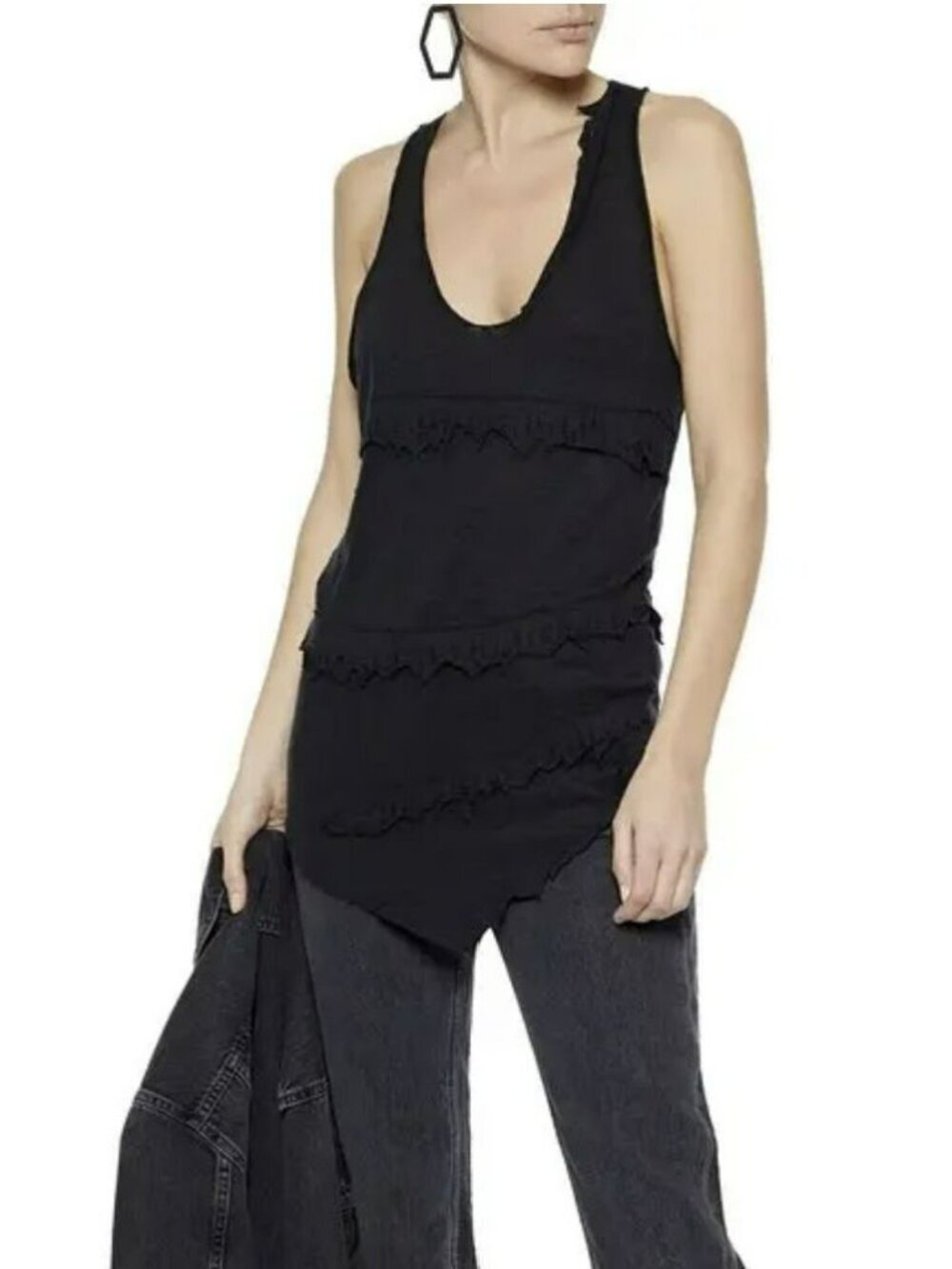 New IRO PARIS Boham Black Distressed Slub Jersey Linen Tank Top Size XS